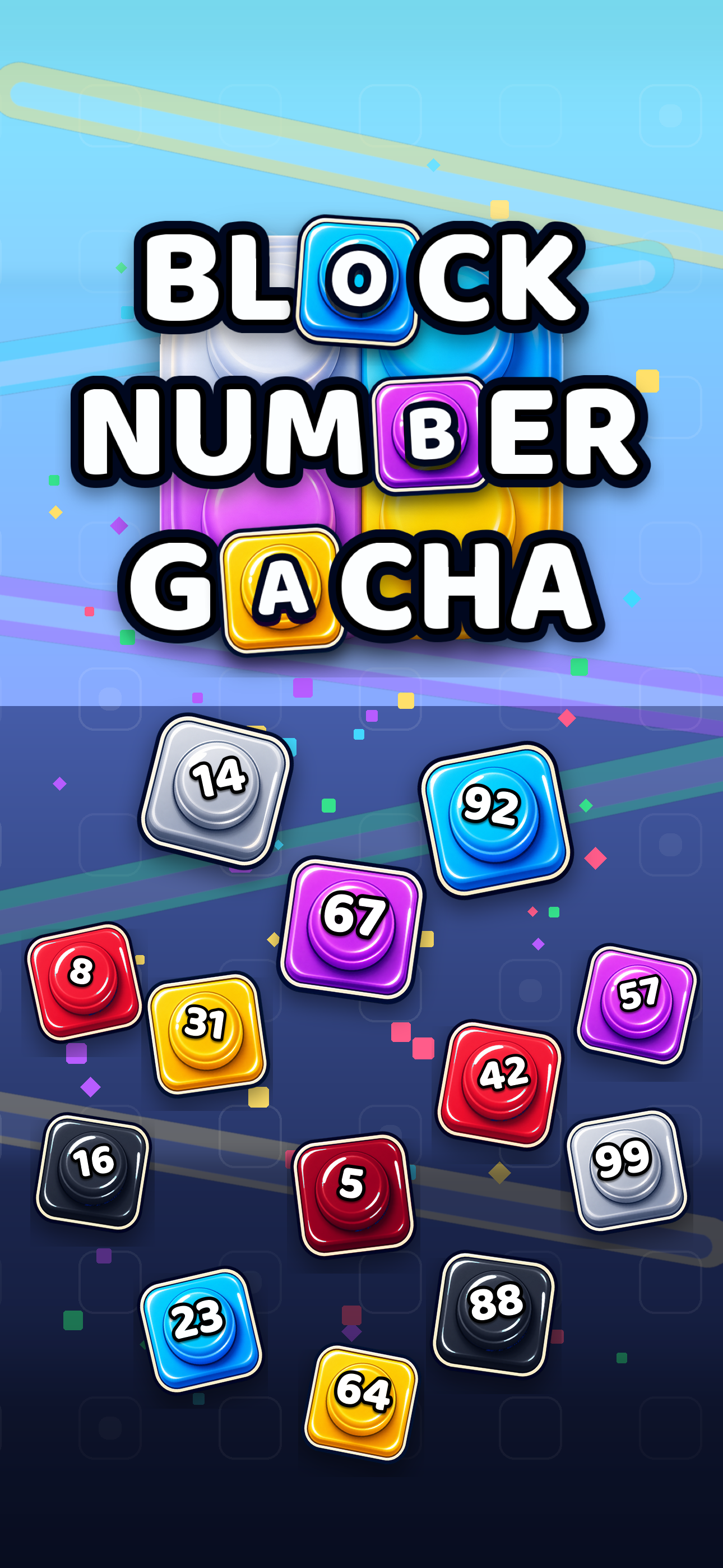 Block Number Gacha splash screen with colorful numbered blocks